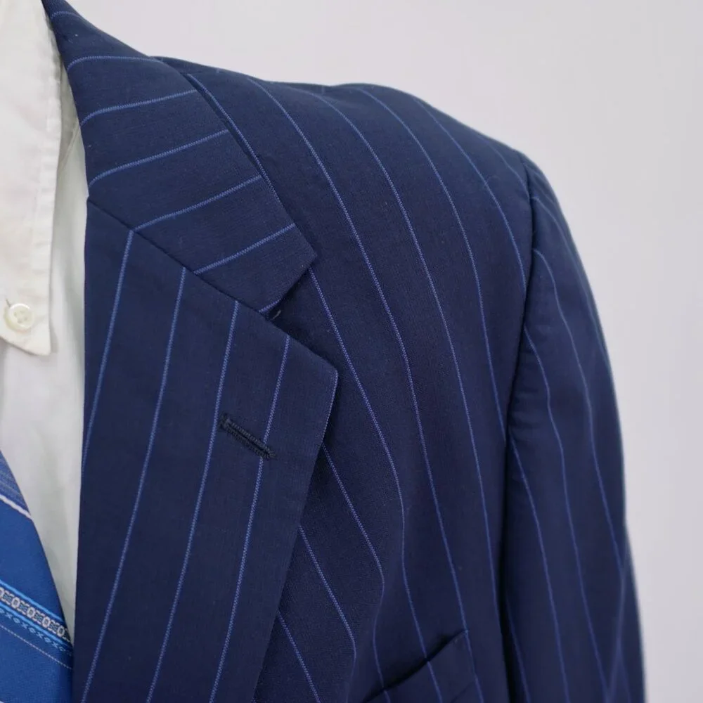 Tommy Hilfiger Blue Striped Wool 2 Piece Suit 46R 40 / 28.5 3 Button High Rise P